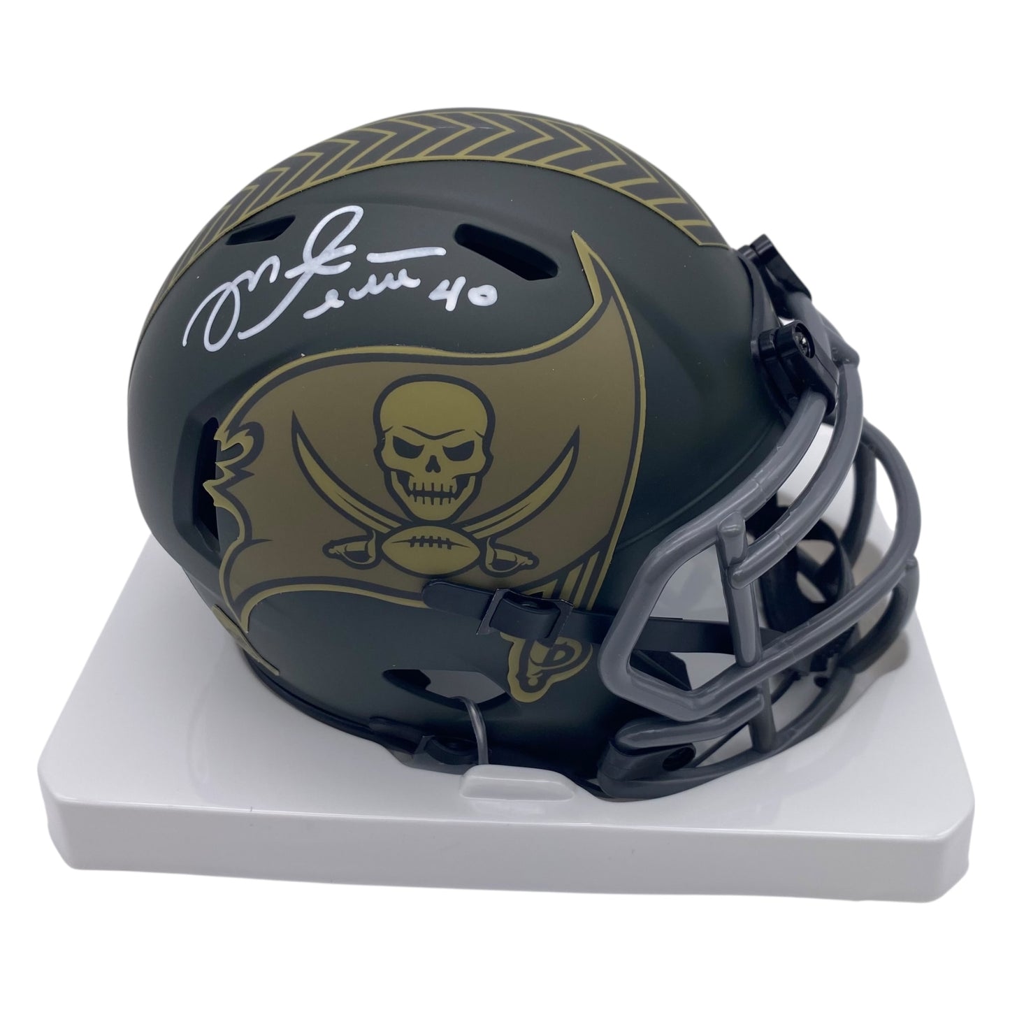 Mike Alstott Signed Tampa Bay Buccaneers 2025 Salute to Service Alternate Speed Mini Helmet