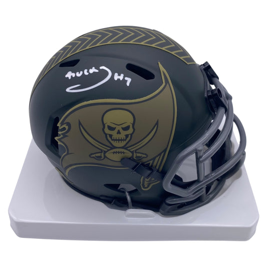 Bucky Irving Signed Tampa Bay Buccaneers 2025 Salute to Service Alternate Speed Mini Helmet