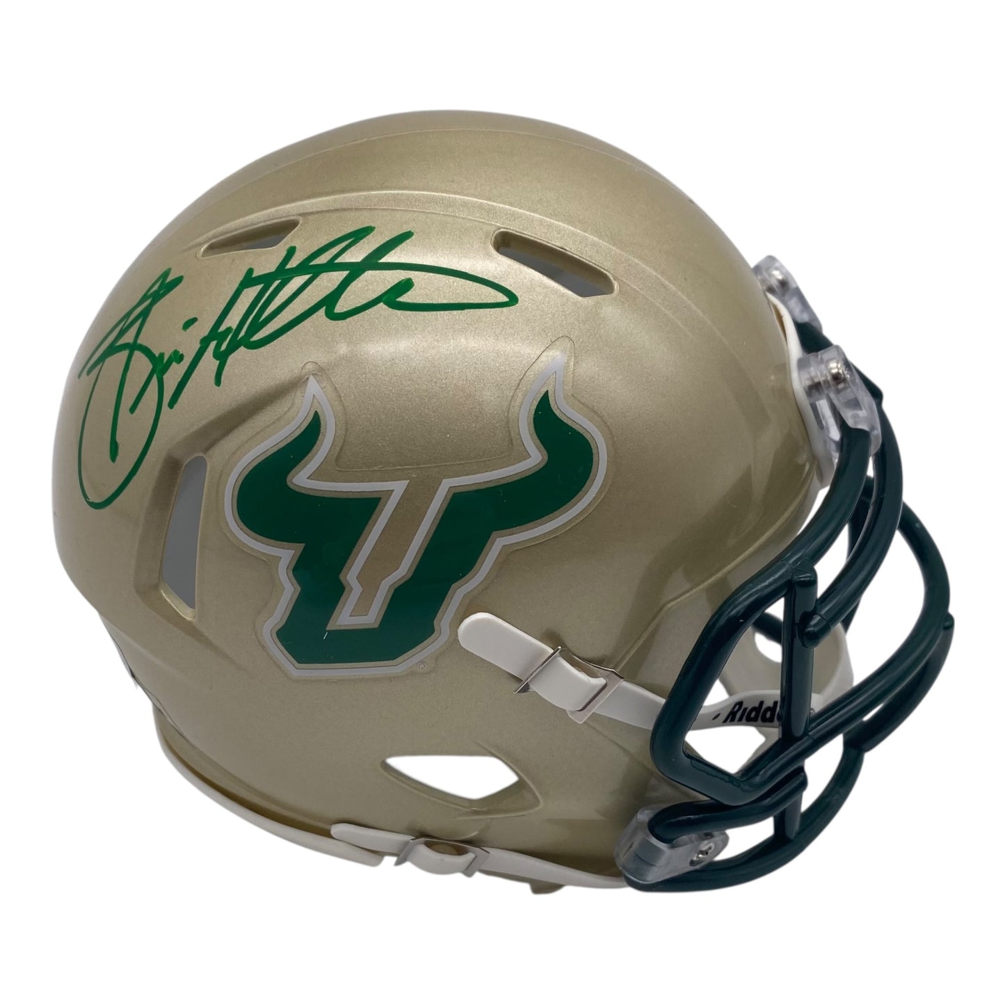 Brian Hartline Signed University of South Florida USF Bulls Gold Speed Mini Helmet
