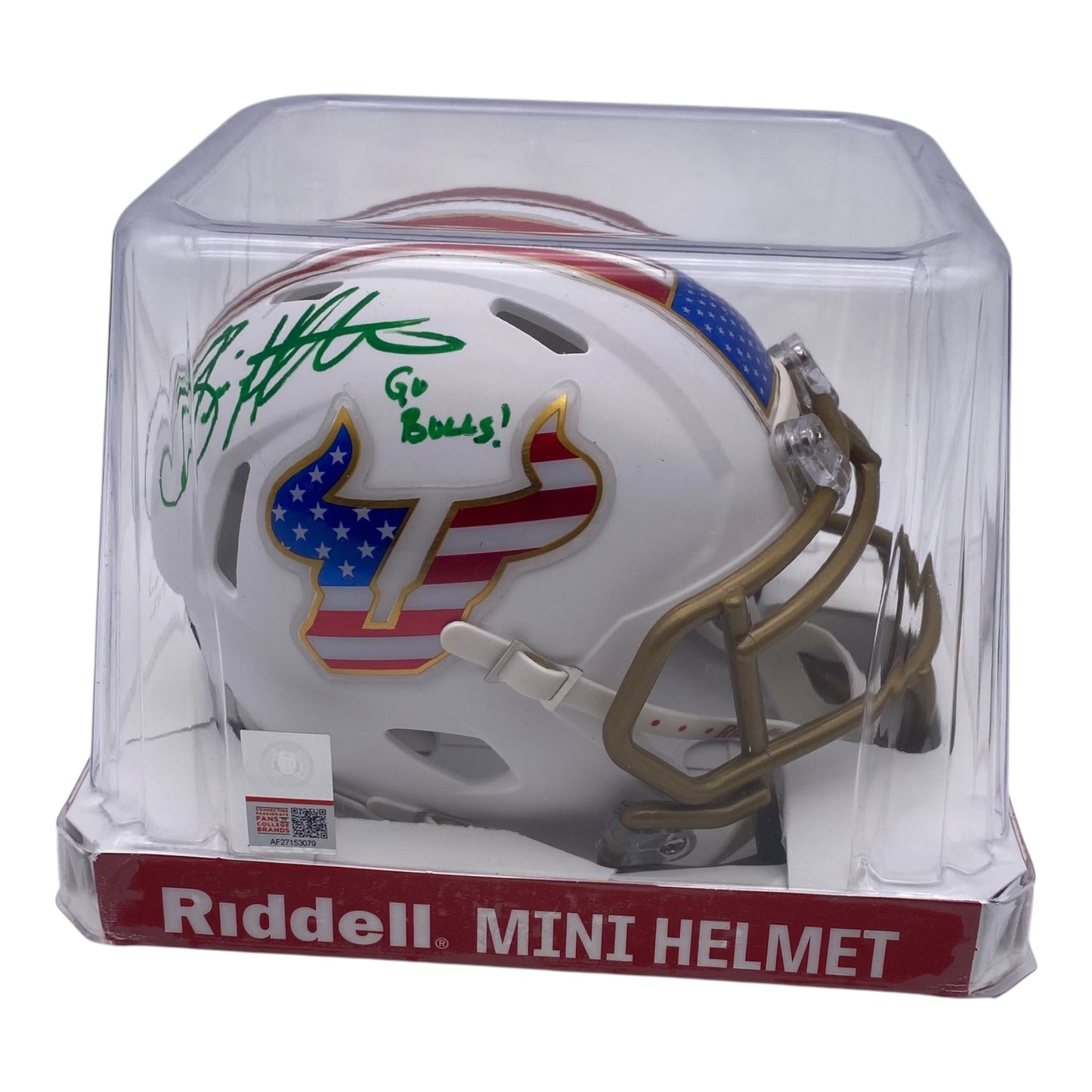 Brian Hartline Signed University of South Florida USF Bulls Stars and Stripes Speed Mini Helmet