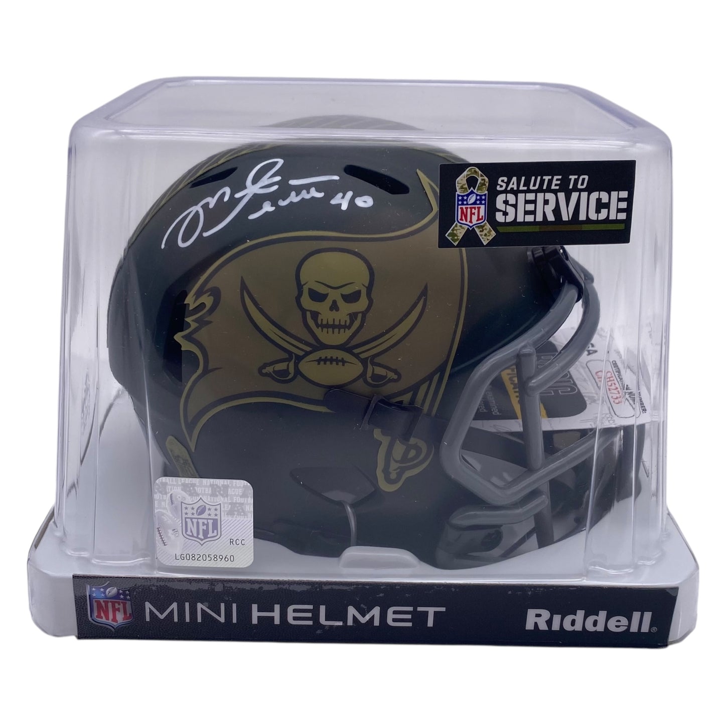 Mike Alstott Signed Tampa Bay Buccaneers 2025 Salute to Service Alternate Speed Mini Helmet