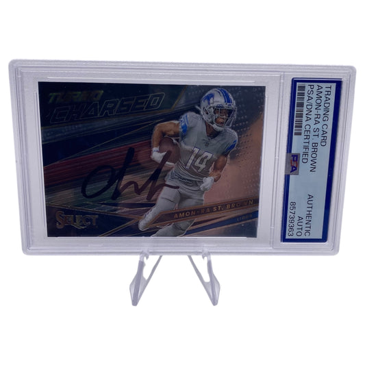 Amon-ra St. Brown Signed Detroit Lions 2022 Panini Select Turbo Charged Trading Card PSA/DNA Slabbed