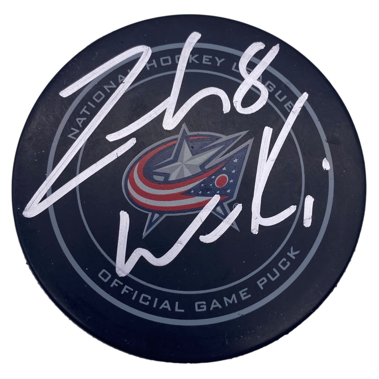 Zach Werenski Signed Columbus Blue Jackets Game Model Puck Team USA Olympics Gold Medal Winner