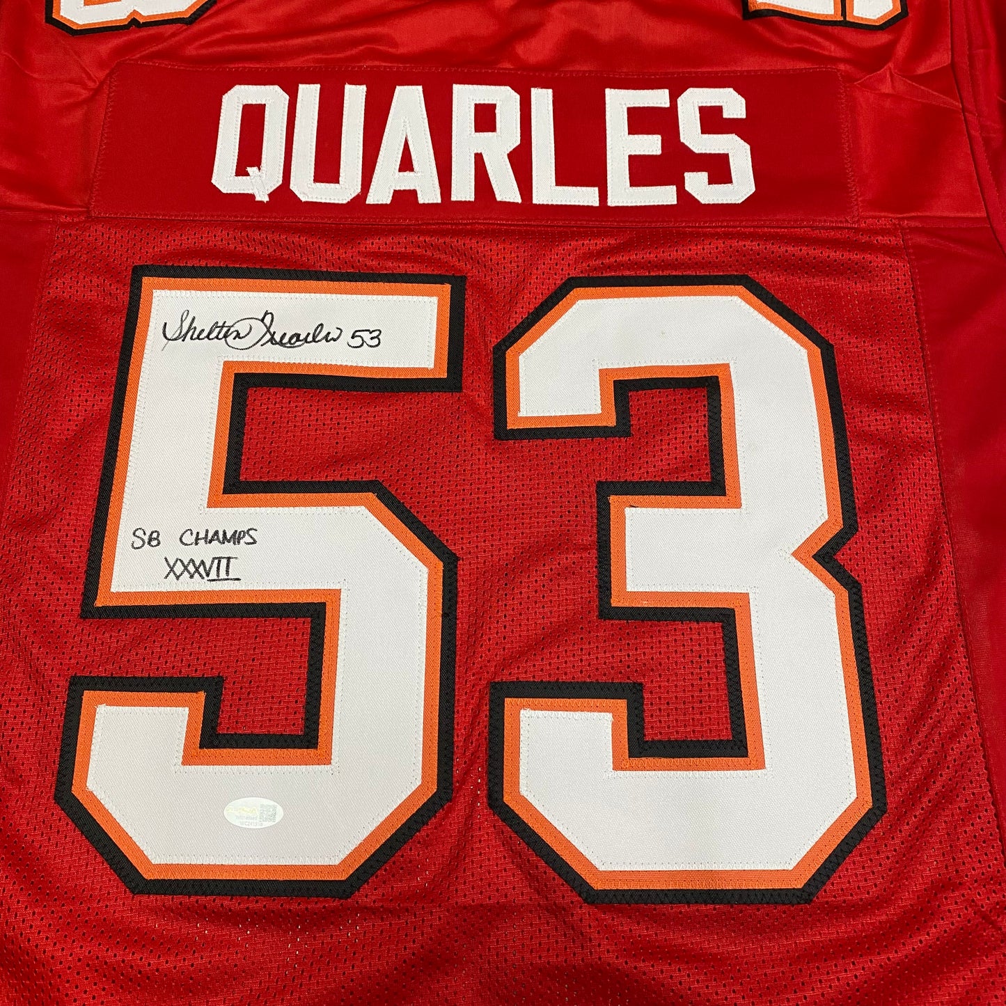 Shelton Quarles Signed Red #53 Stitched Jersey - Tampa Bay Buccaneers LB