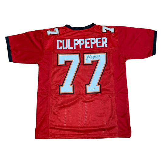 Brad Culpepper Signed Red #77 Stitched Jersey - Tampa Bay Buccaneers DL