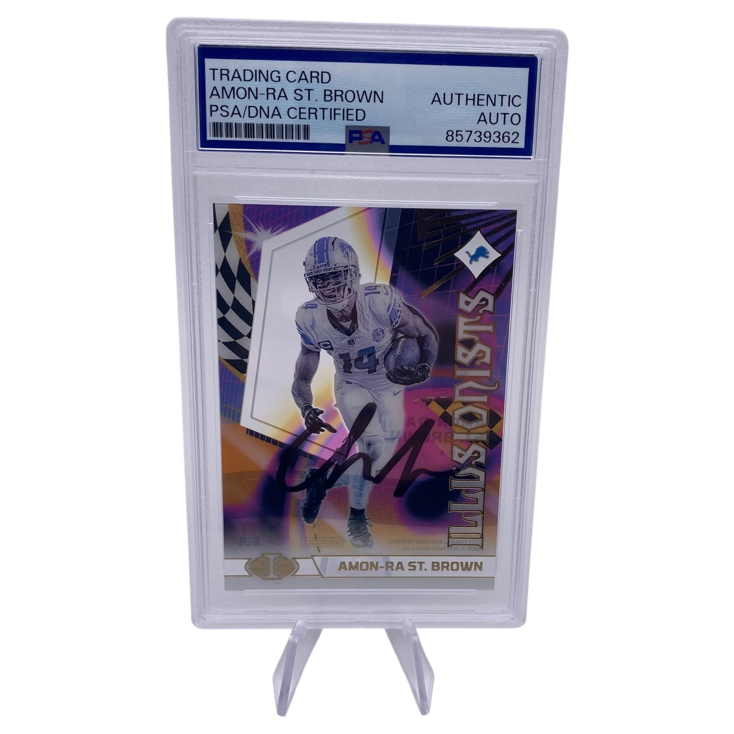 Amon-ra St. Brown Signed Detroit Lions 2023 Panini Illusions Illusionists Trading Card PSA/DNA Slabbed