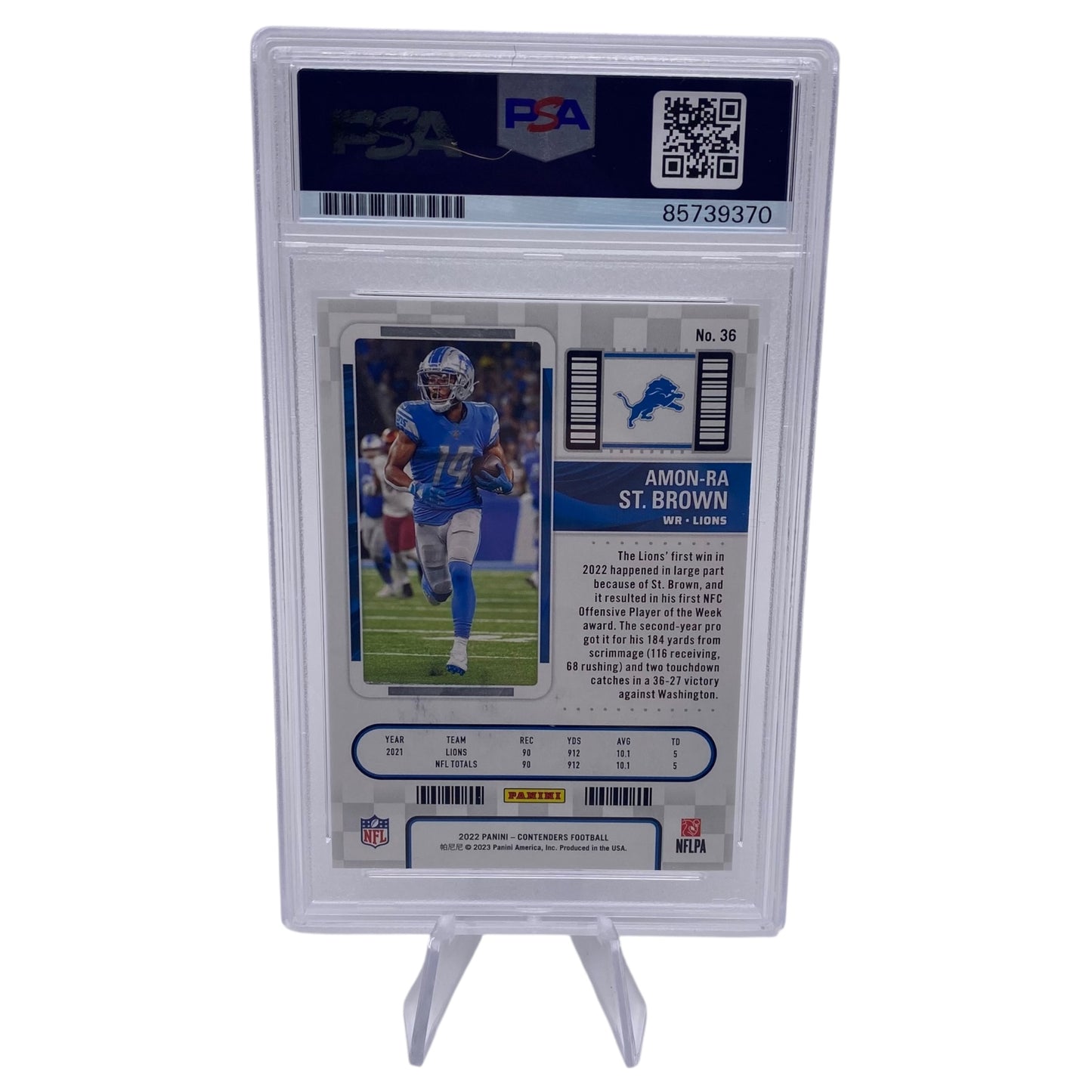 Amon-ra St. Brown Signed Detroit Lions 2022 Panini Contenders Trading Card PSA/DNA Slabbed