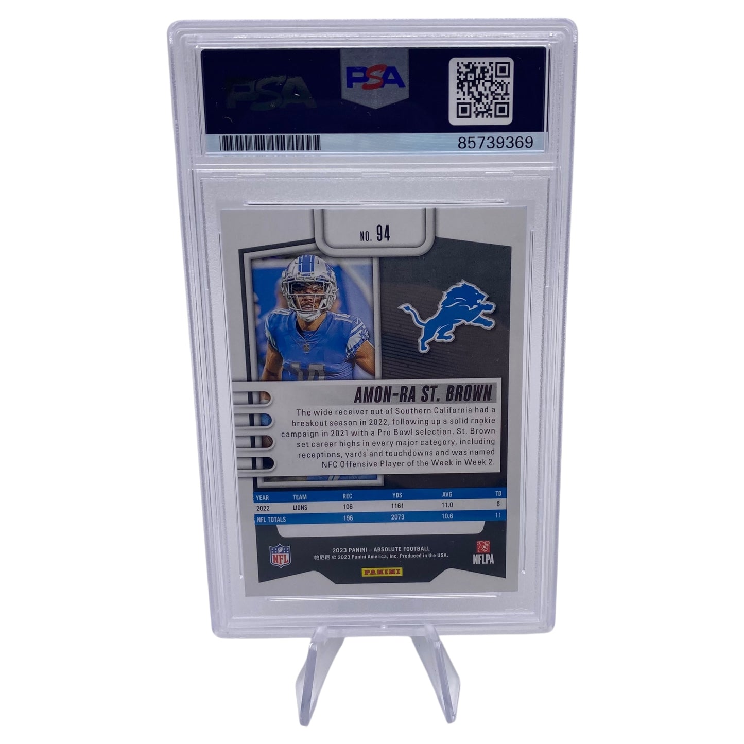 Amon-ra St. Brown Signed Detroit Lions 2023 Panini Absolute Trading Card PSA/DNA Slabbed