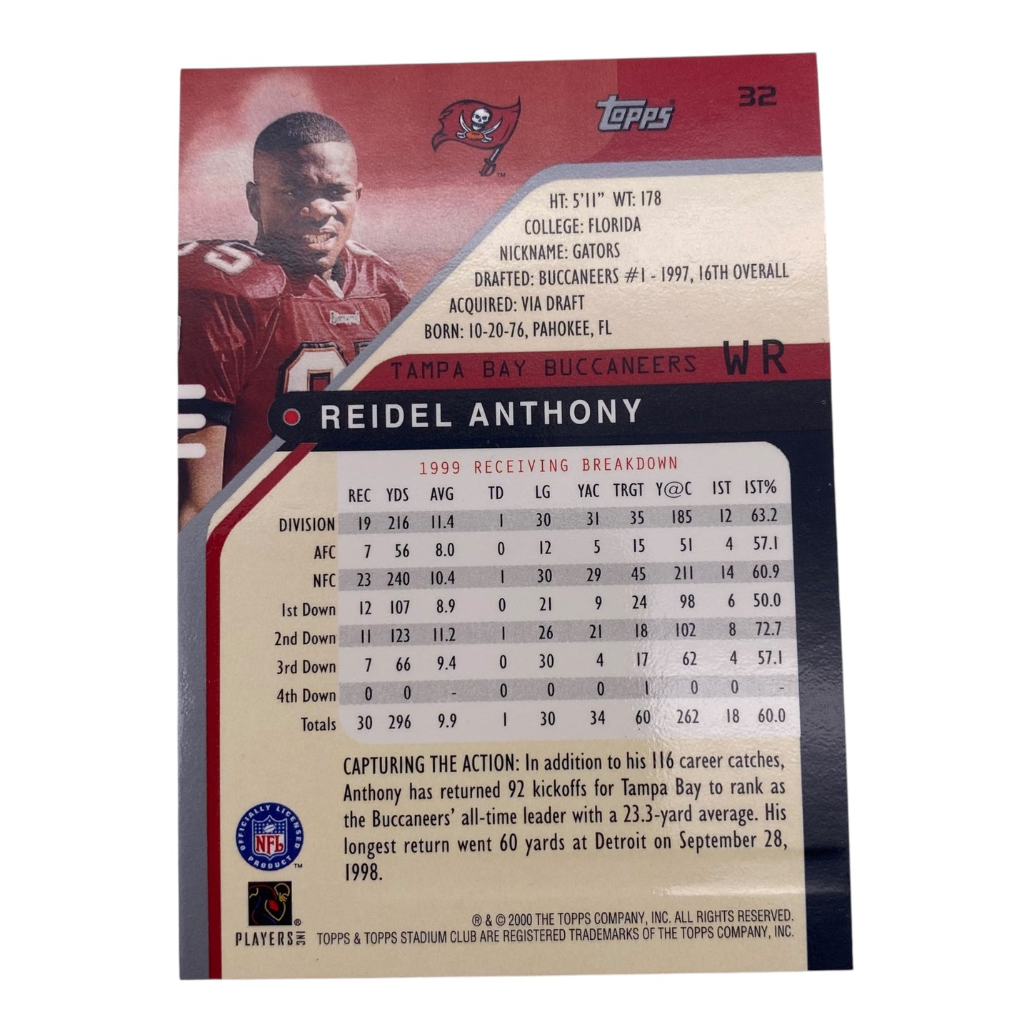 Reidel Anthony Signed Tampa Bay Buccaneers Trading Card