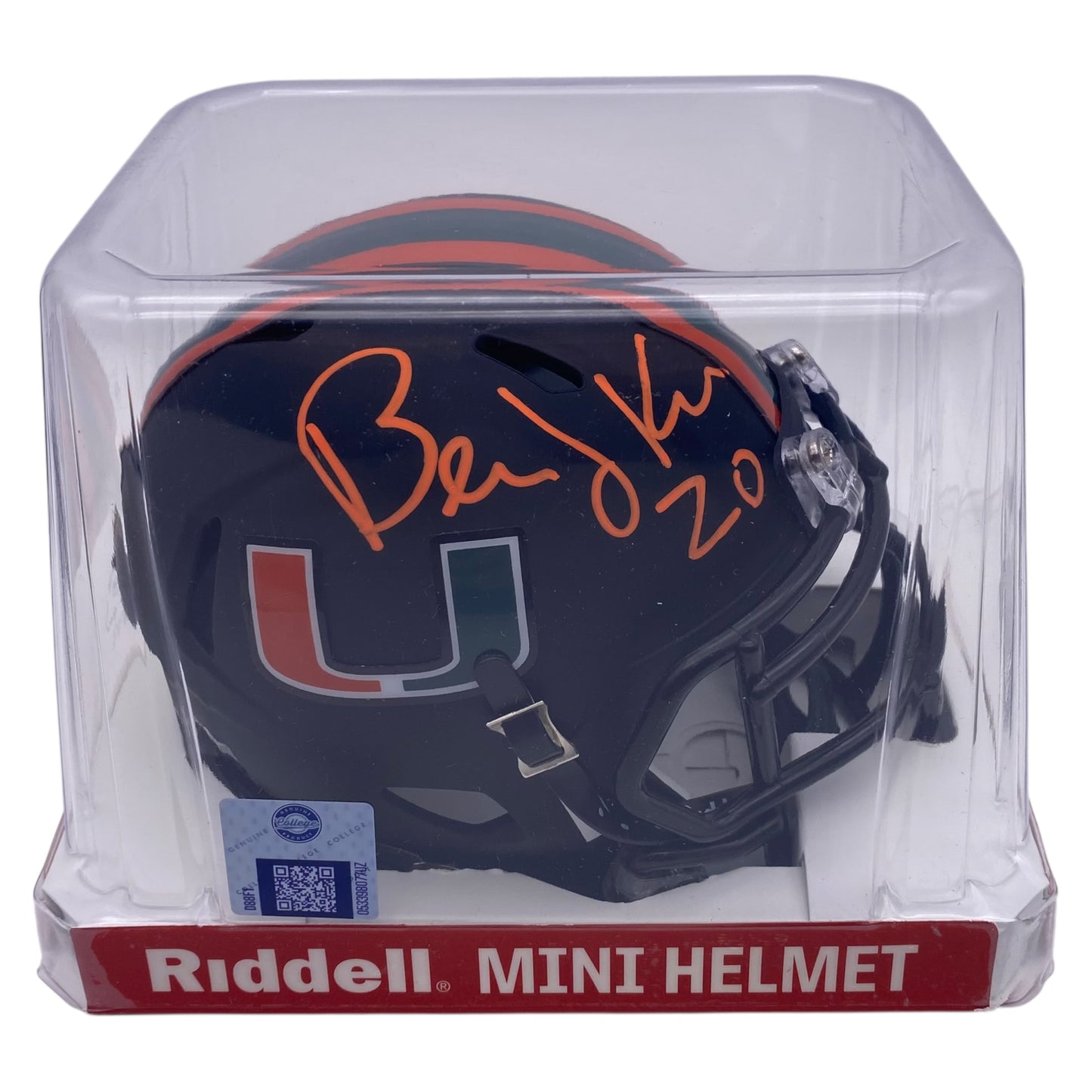 Bernie Kosar signed Miami Hurricanes Black "Miami Nights" Alternate Mini Helmet