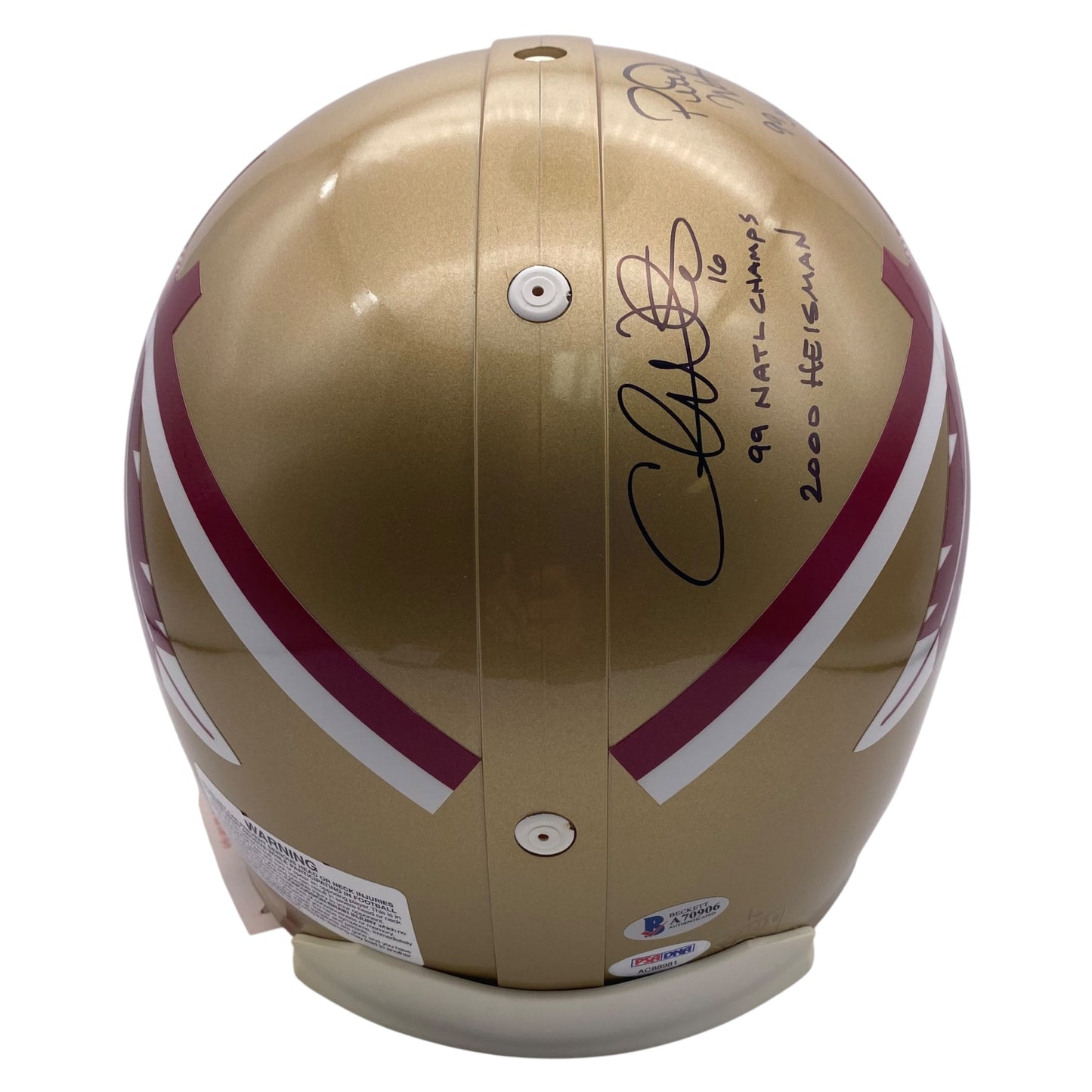 Coach Bobby Bowden Peter Warrick Chris Weinke Signed Florida State Seminoles Full Size Authentic Football Helmet 1999 National Champions