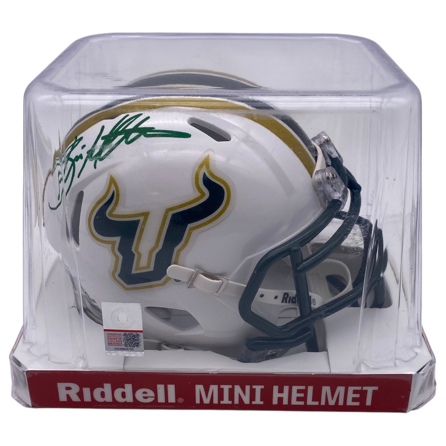 Brian Hartline Signed University of South Florida USF Bulls White Speed Mini Helmet