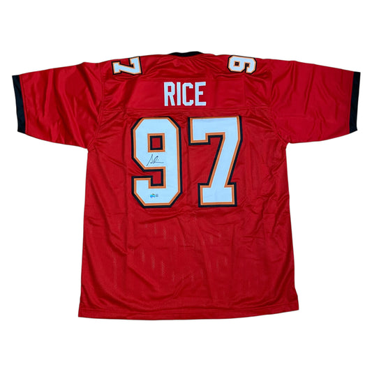 Simeon Rice signed Red #97 stitched jersey - Tampa Bay Buccaneers Style